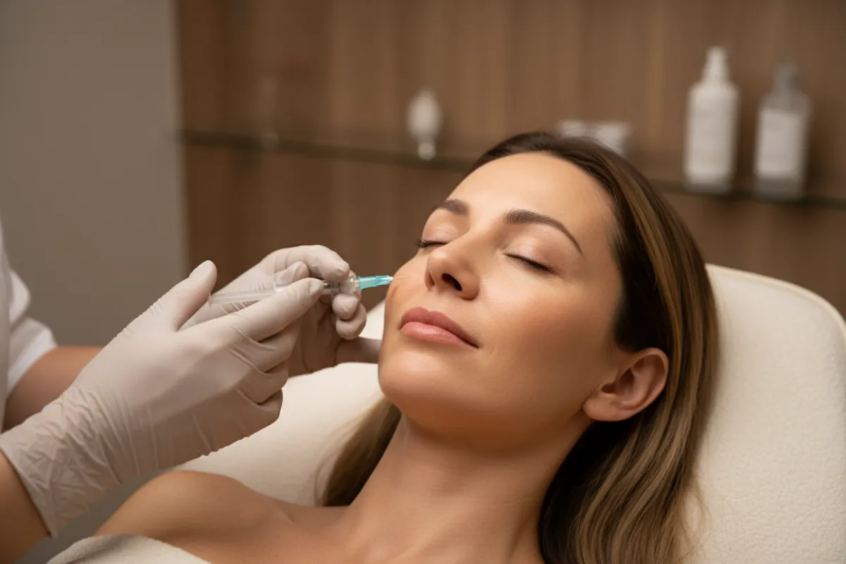 Woman receiving facial injection